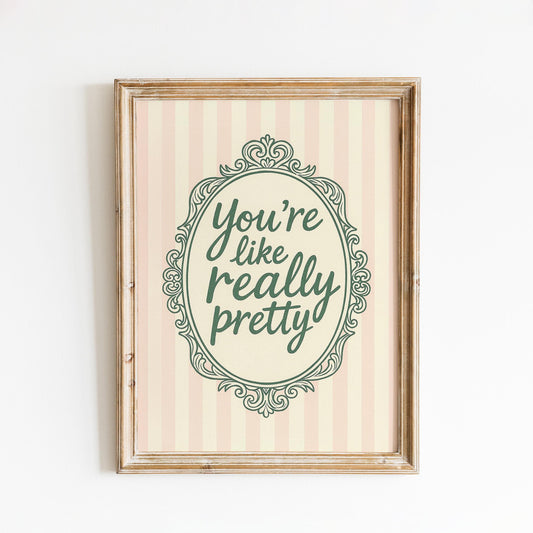 Feminine Quote Wall Art – Pink Striped Poster With Vintage Mirror Style