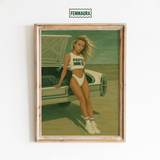 Retro Pepsi Poster – Vintage Wall Art | 70s Retro Print & Desert Car Artwork