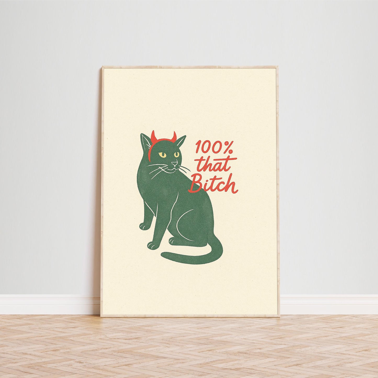 Confident Cat – 100% That Bitch Minimal Poster, Bold Modern Line Art Print