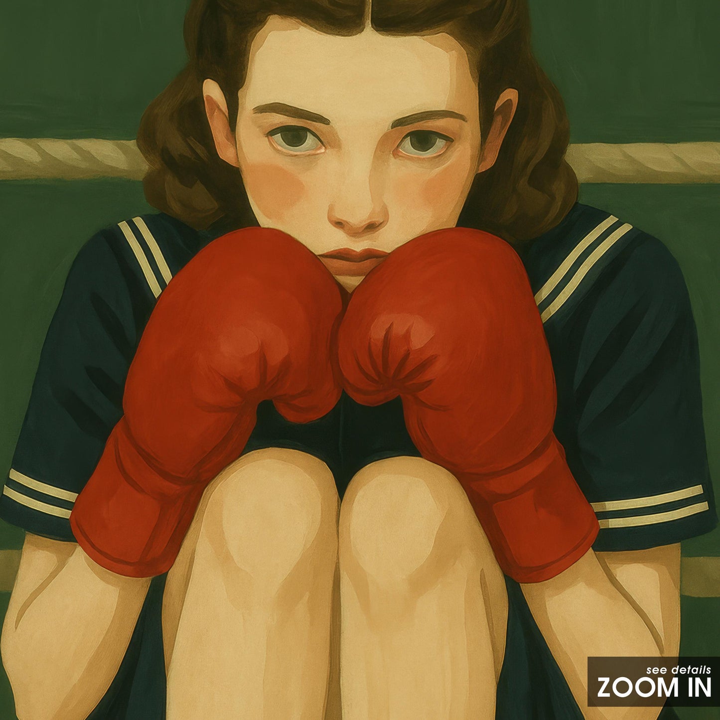 Feminist Boxing Art – Emotional Quiet Fighter Poster with Retro Style