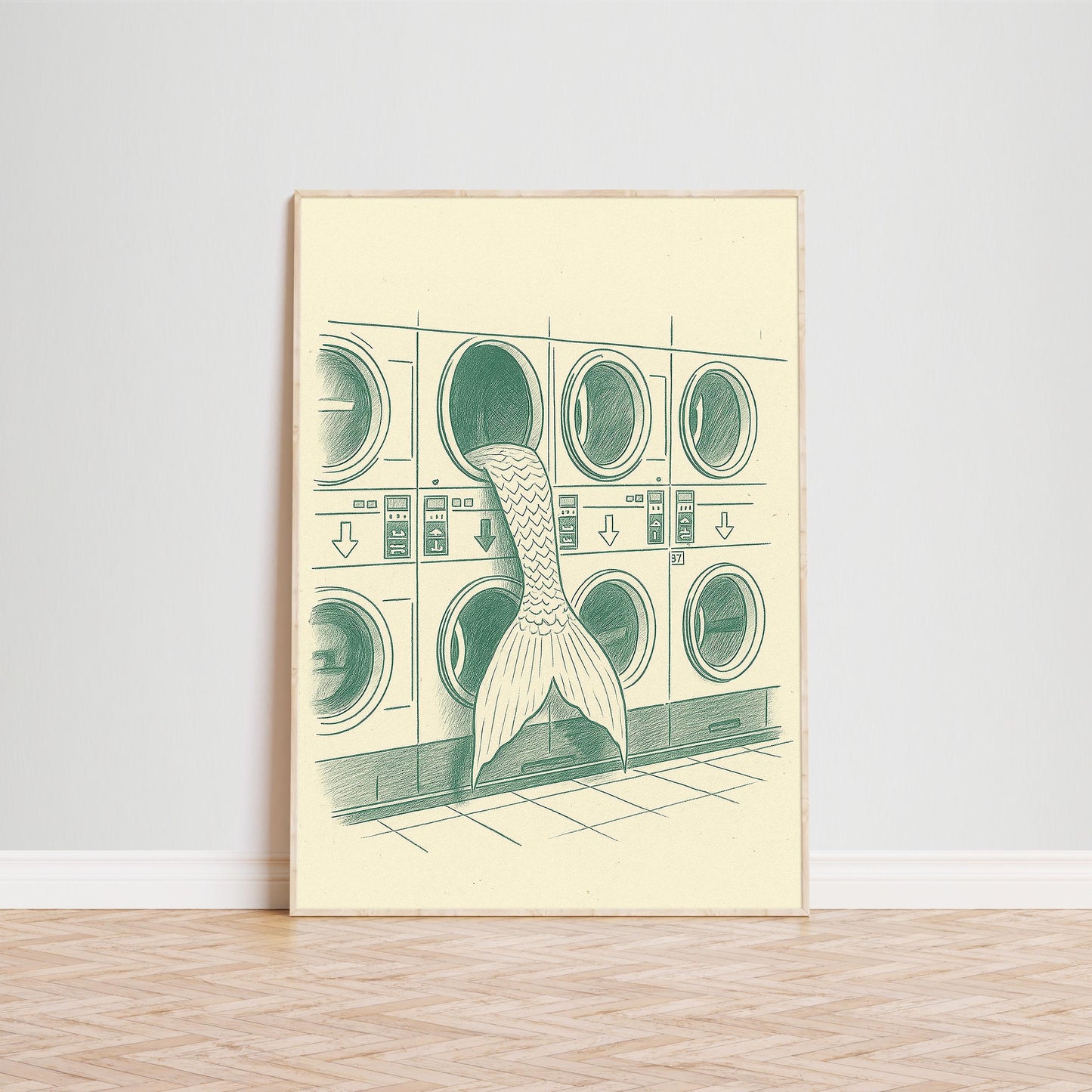 Mermaid Laundry Poster – Surreal Minimal Line Art Print, Femmaura Bold Series