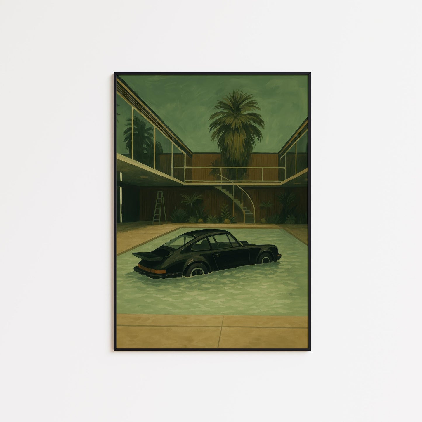 Black Porsche Wall Art - Retro Car Poster | Poolside Vintage Auto Print