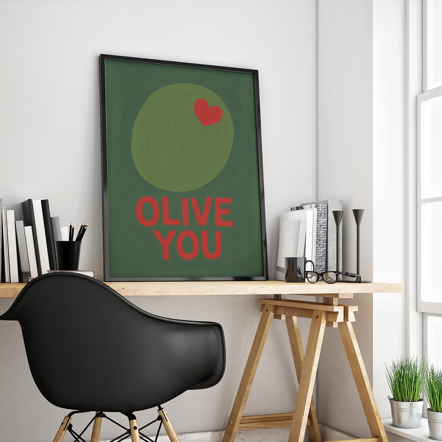 Olive You Poster – Cute Retro Kitchen Wall Art With Playful Love Decor