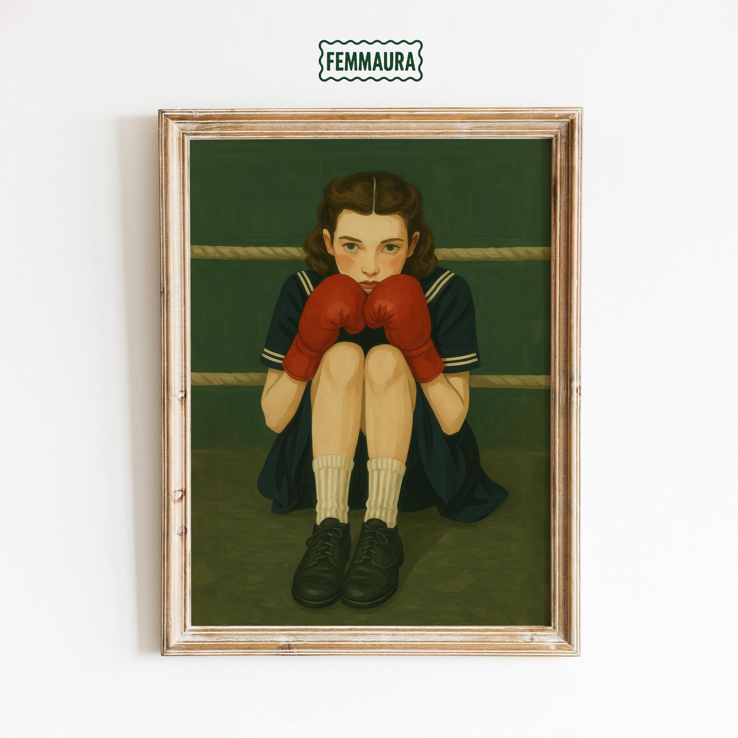 Feminist Boxing Art – Emotional Quiet Fighter Poster with Retro Style