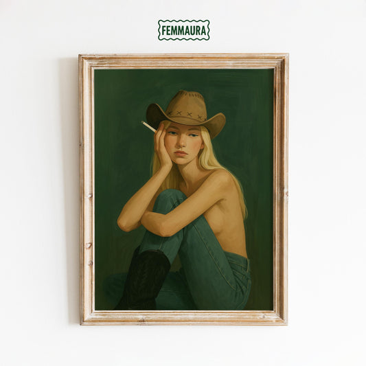 Cowgirl Portrait Art – Minimalist Western Print | Feminine Vintage Poster