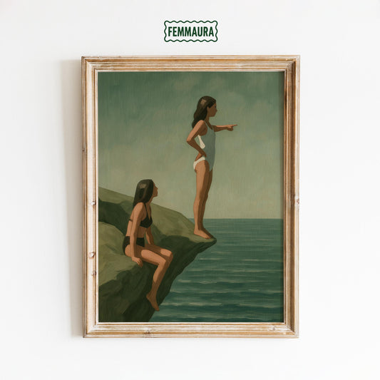 Seaside Women Poster – Vintage Summer Art | Feminine Coastal Wall Decor Print