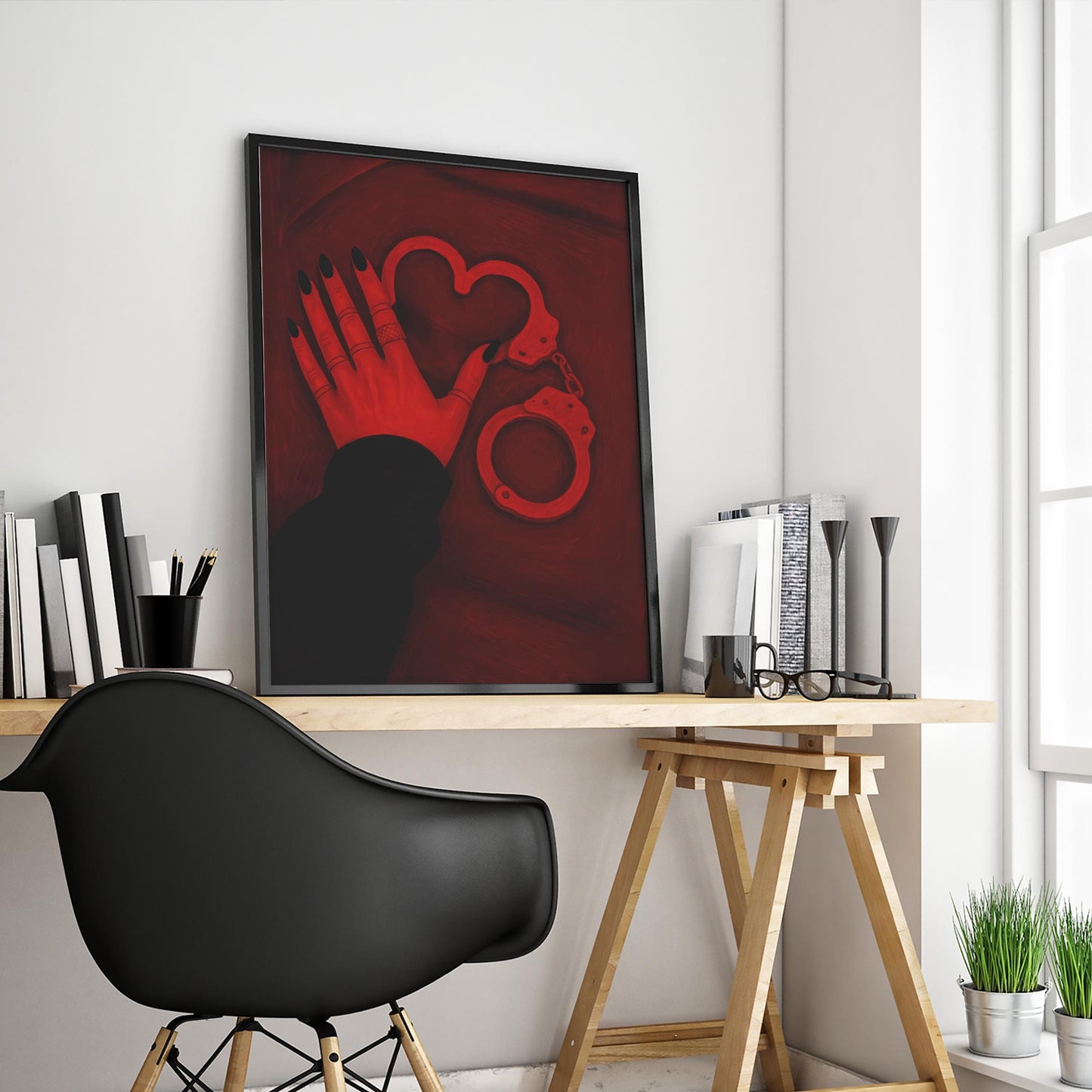 Gothic Love Wall Poster – Dark Gothic Artwork With Heart Shaped Handcuffs