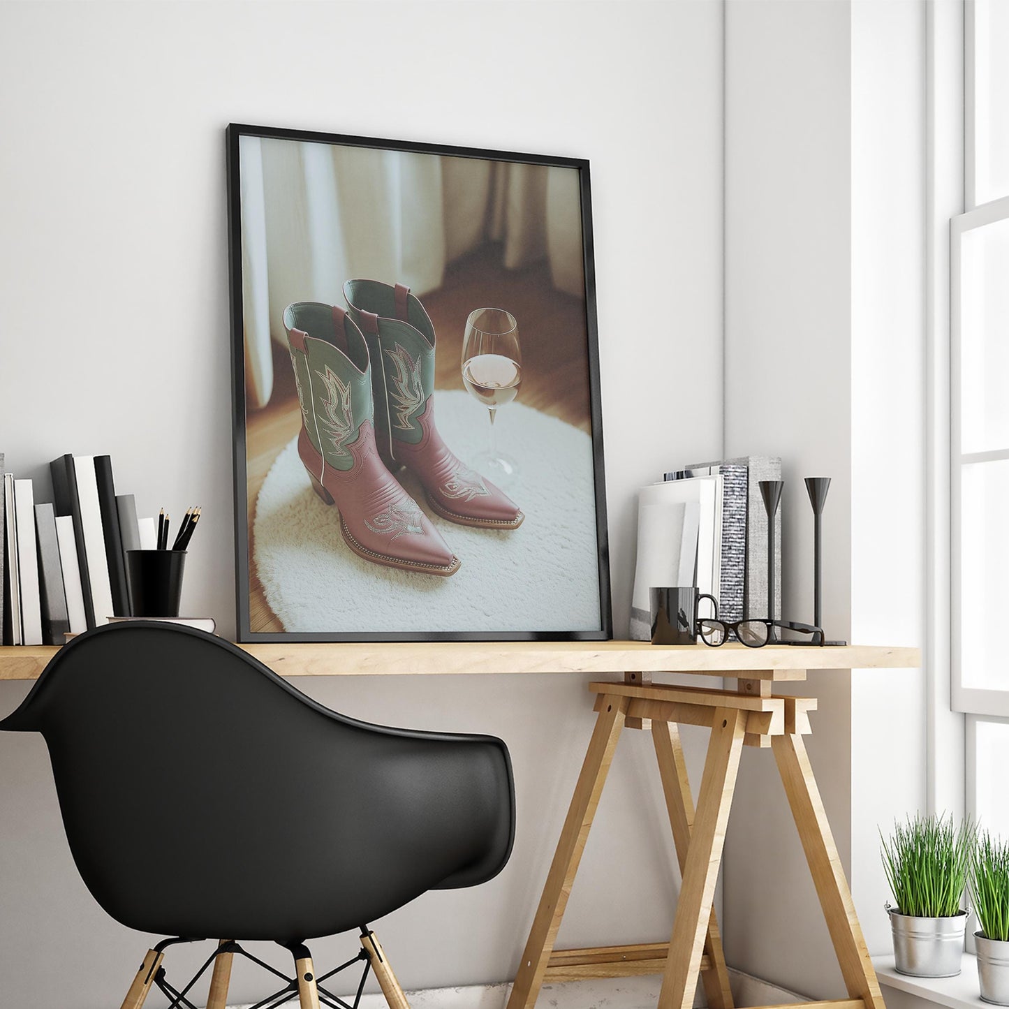 Cowgirl Boots & Wine – Western Feminine Still Life Print