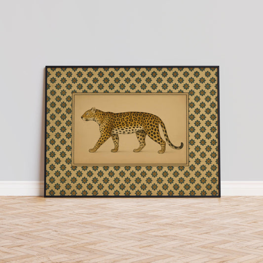 Leopard Wall Art – Vintage Animal Print With Botanical Floral Pattern Decor