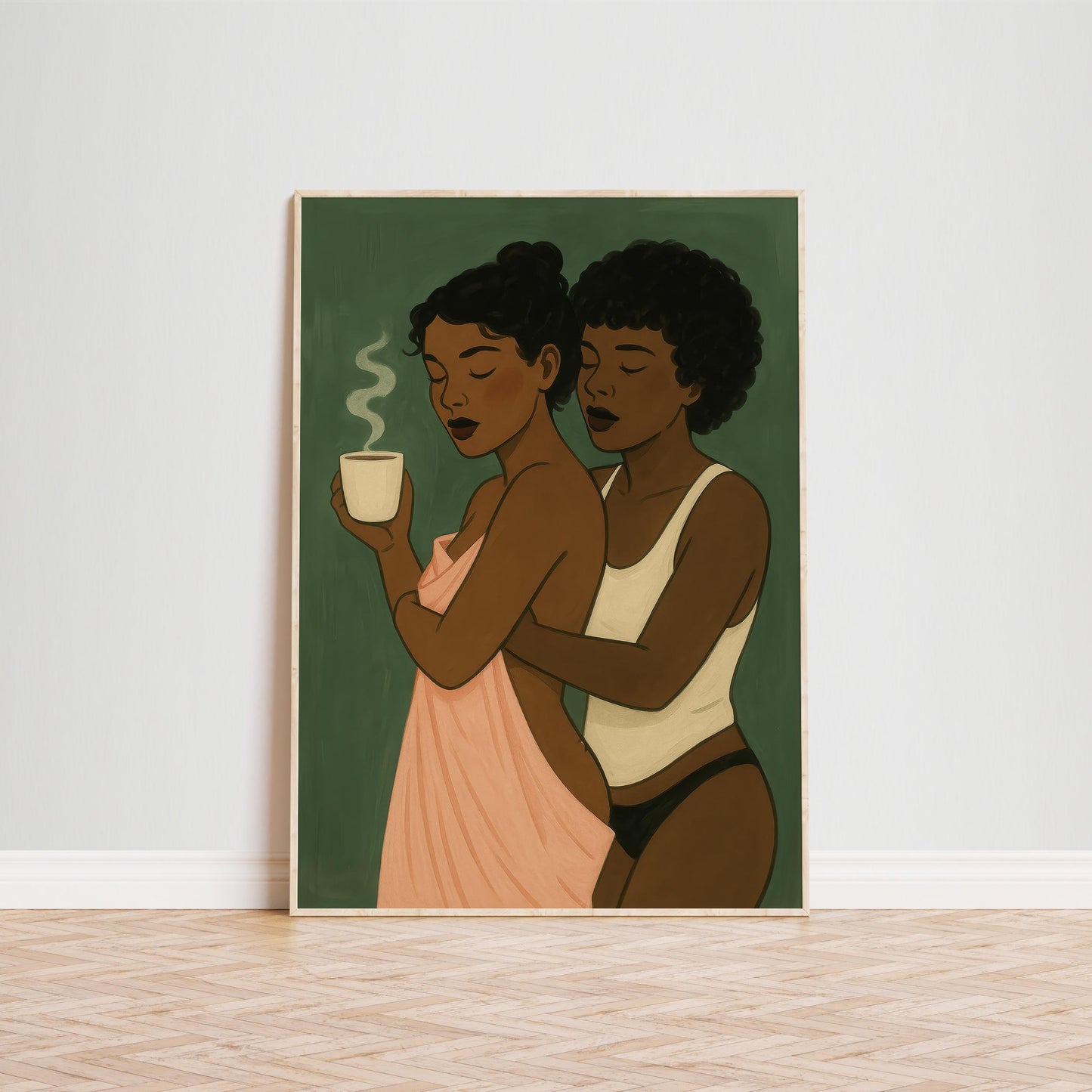 Queer Black Love Poster – Intimate Lesbian Couple Wall Art, Minimalist Sapphic Print