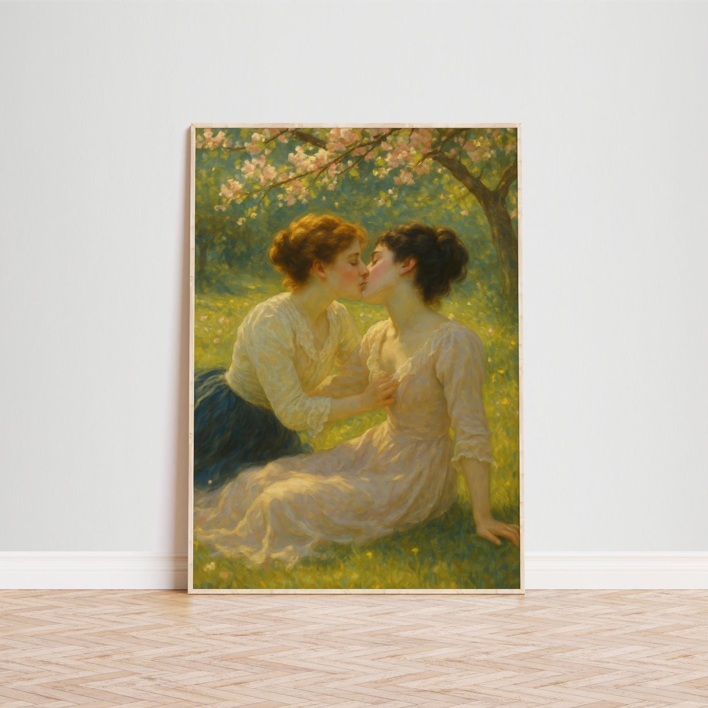 Victorian Sapphic Kiss Romantic Lesbian Art Print – Vintage Love Poster