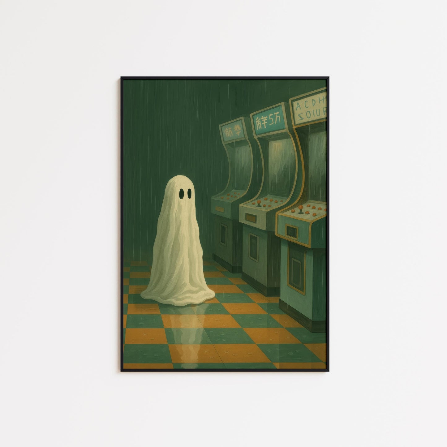 Ghost Arcade Poster – Spooky Retro Print With Haunted Gaming Art Vibes