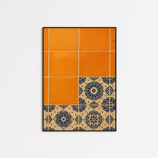 Orange Tile Poster – Mediterranean Wall Art | Retro Tile Print & Vintage Kitchen Decor