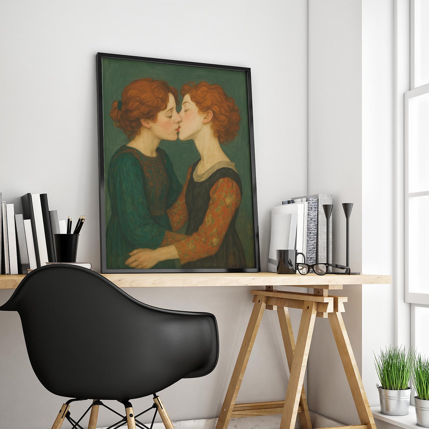 Lesbian Lovers Kiss – Queer Art Print | Romantic Vintage Love Poster