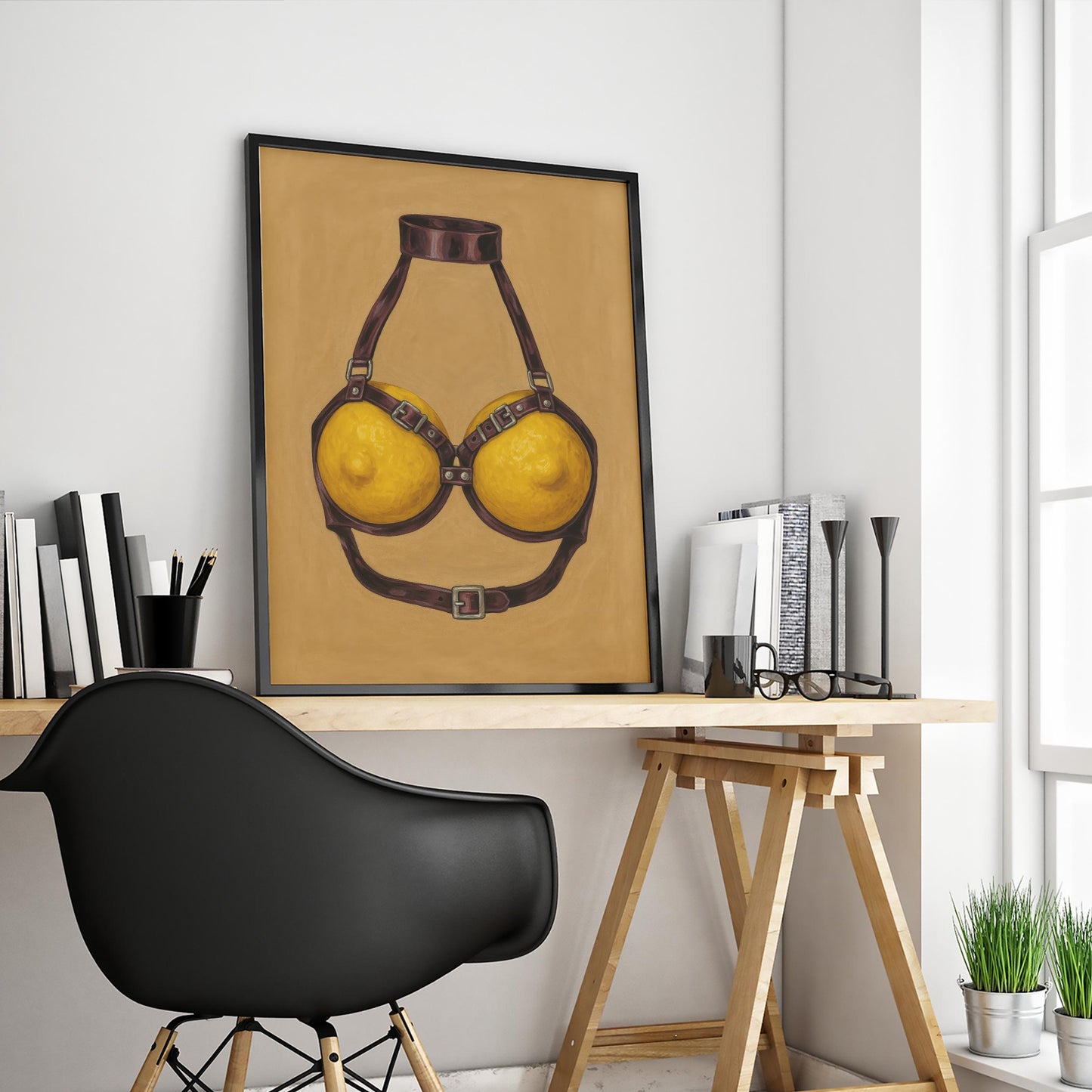 Lemon Bra Harness – Erotic Pop Art Print | Bold, Playful Wall Decor