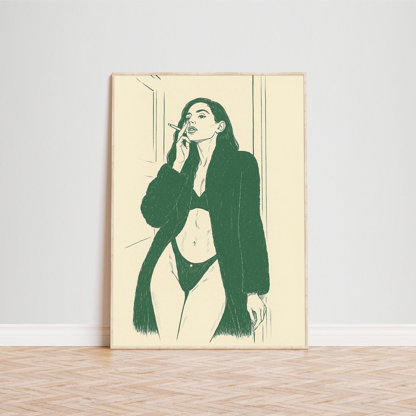 Smoky Muse Poster – Minimal Line Art Woman Print, Femmaura Bold Series