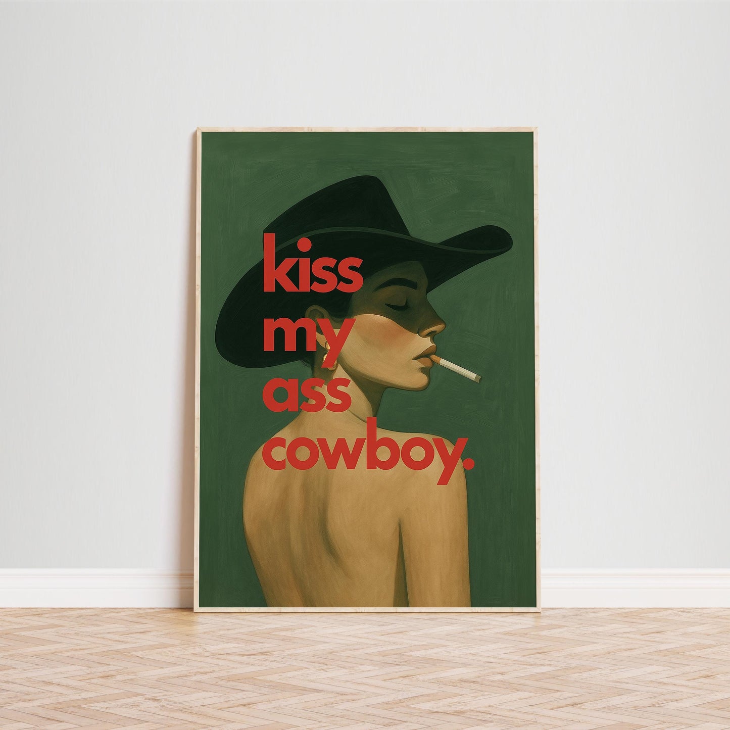 Western Wall Art – Feminine Rebel Print With Bold Typography And Moody Green Decor