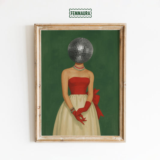 Surreal Disco Ball Poster – Retro Glam Art Print | Eclectic Wall Decor