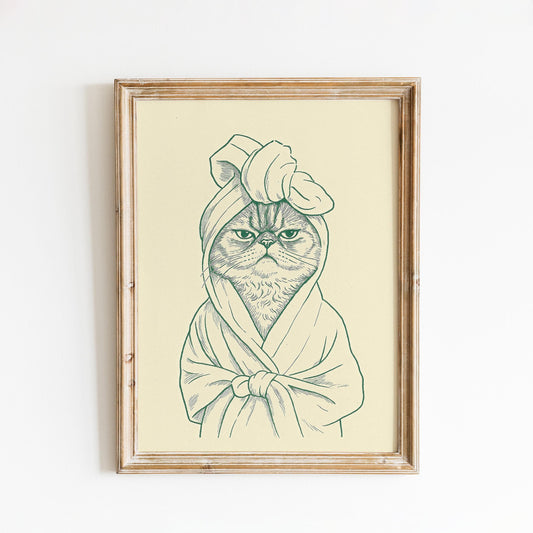 Grumpy Cat in Towel Poster – Funny Bathroom Wall Art
