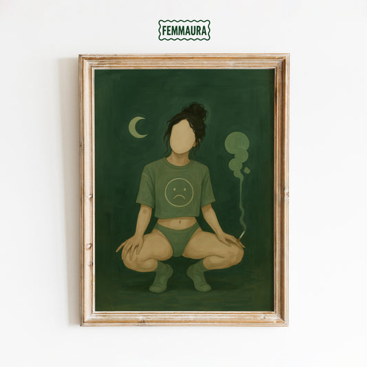 Sad Girl Moon Poster – Moody Wall Art | Green Room Art | Gen Z Bedroom Decor