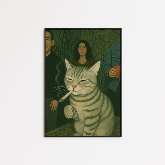 Smoking Cat Poster – Retro Funny Wall Art | Cool Cat Illustration Print