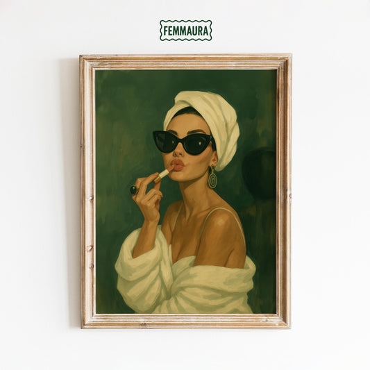 Lipstick Glam Poster – Retro Vanity Art With Green Wall Decor & Feminine Strength Print