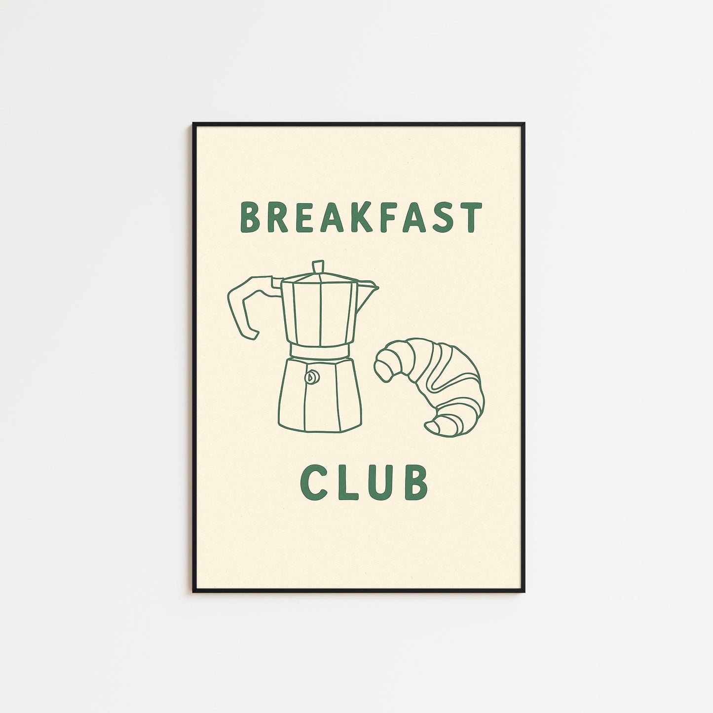 Breakfast Club Poster – Minimalist Kitchen Wall Art, Coffee and Croissant Print
