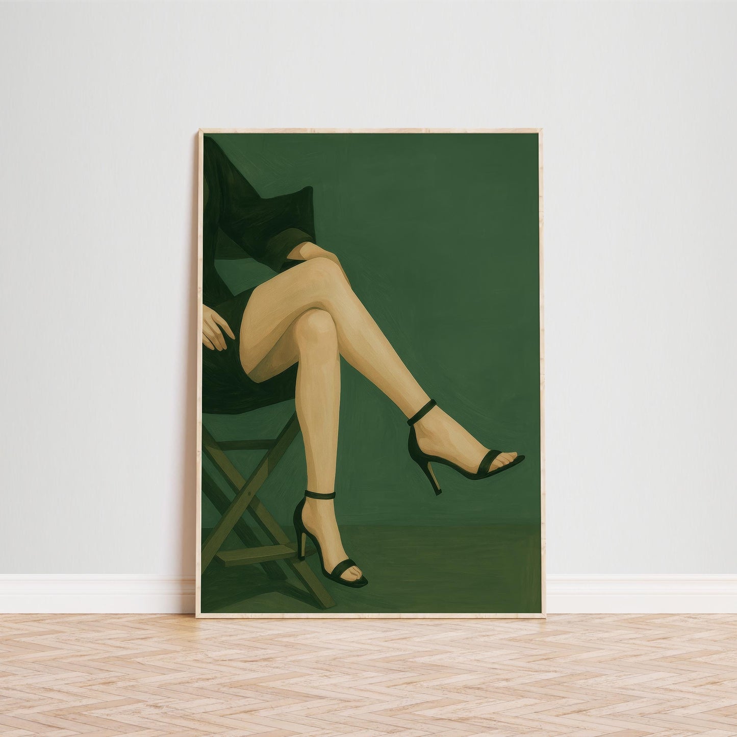 Feminine Minimalist Wall Art – Crossed Legs Poster in Green Fashion Print