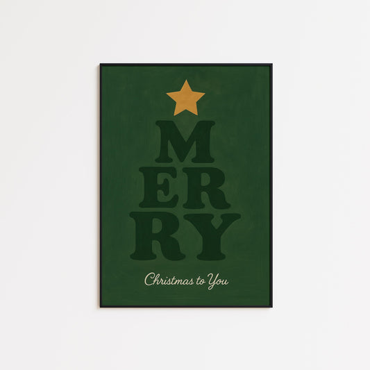 Christmas Tree Poster – Retro Holiday Wall Art With Green And Gold Design