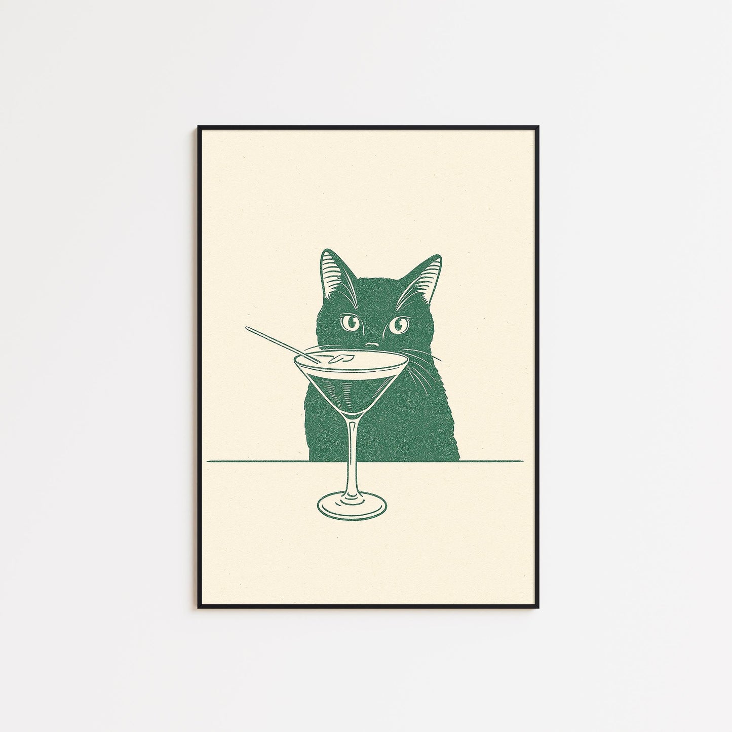 Cat Martini Poster – Retro Bar Art | Minimalist Vintage Cat Print