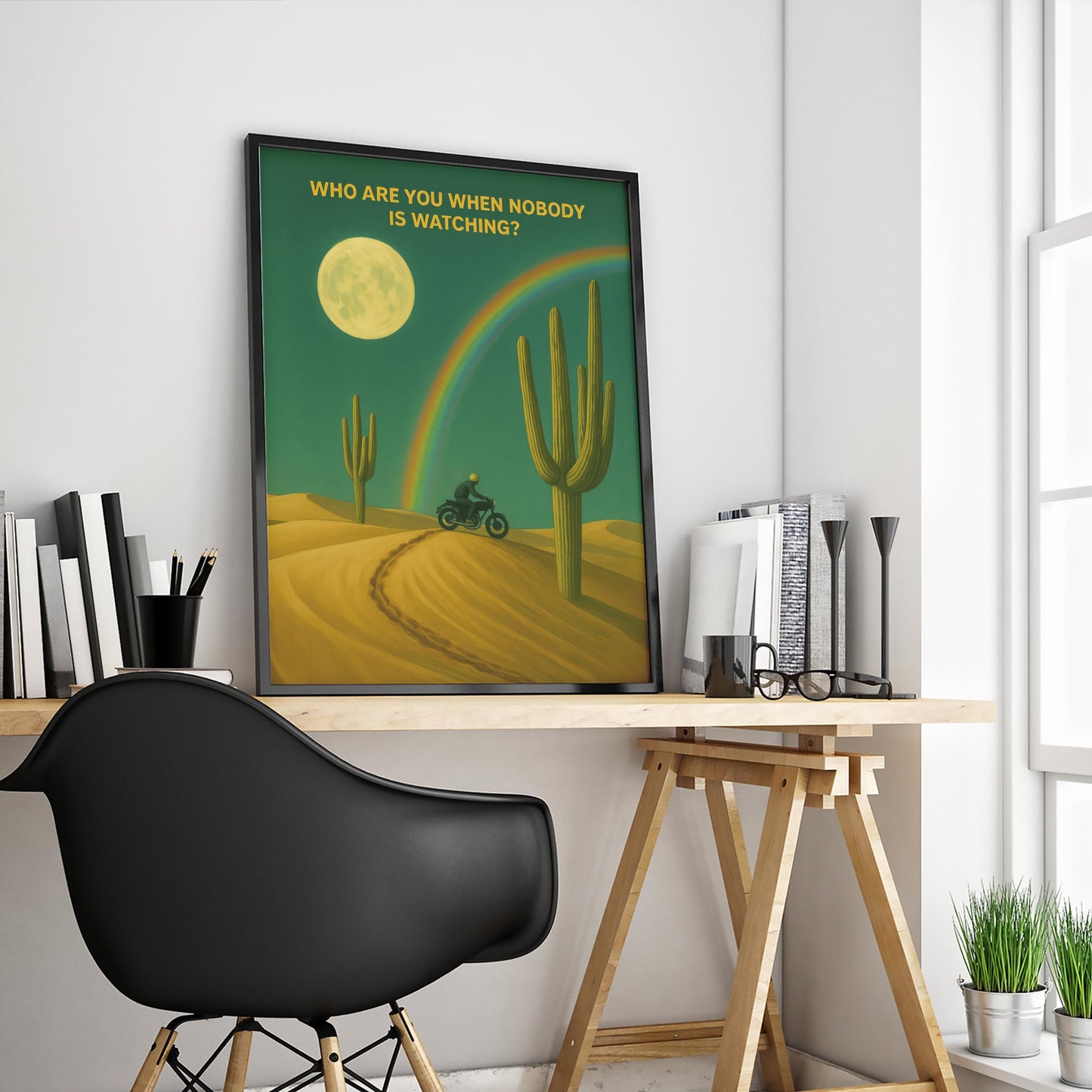Surreal Desert Art – Motorcycle Wall Decor With Inspirational Quote Print