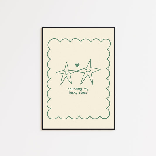 Counting My Lucky Stars Poster – Minimal Cute Line Art, Wholesome Wall Print