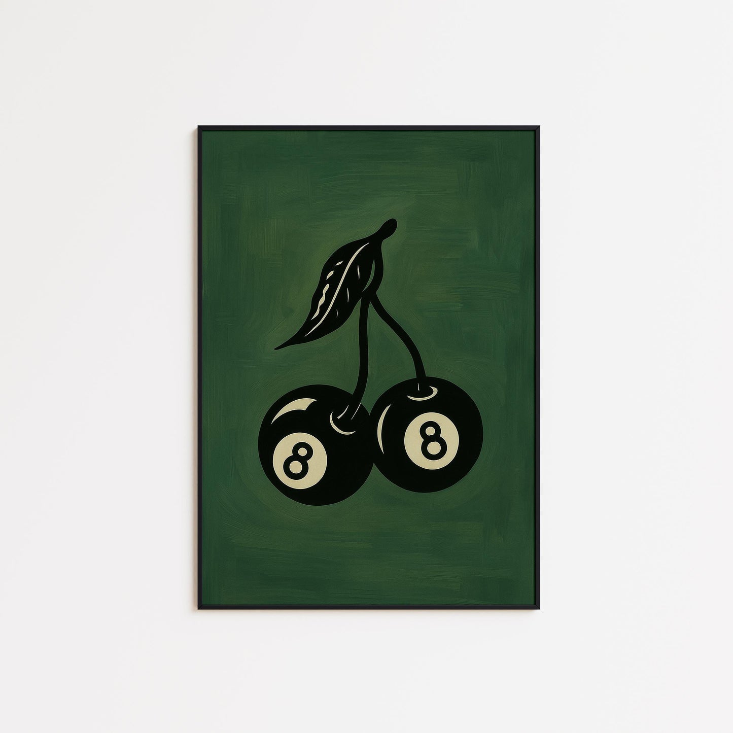 8 Ball Cherry Poster – Retro Wall Art | Bold Green Game Room Decor