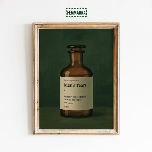 Mens Tears Art Print – Feminist Wall Art | Vintage Label Poster, Sarcastic Decor