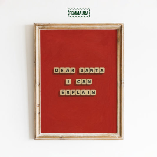 Funny Christmas Wall Art – Dear Santa Print With Witty Holiday Message & Red Festive Decor