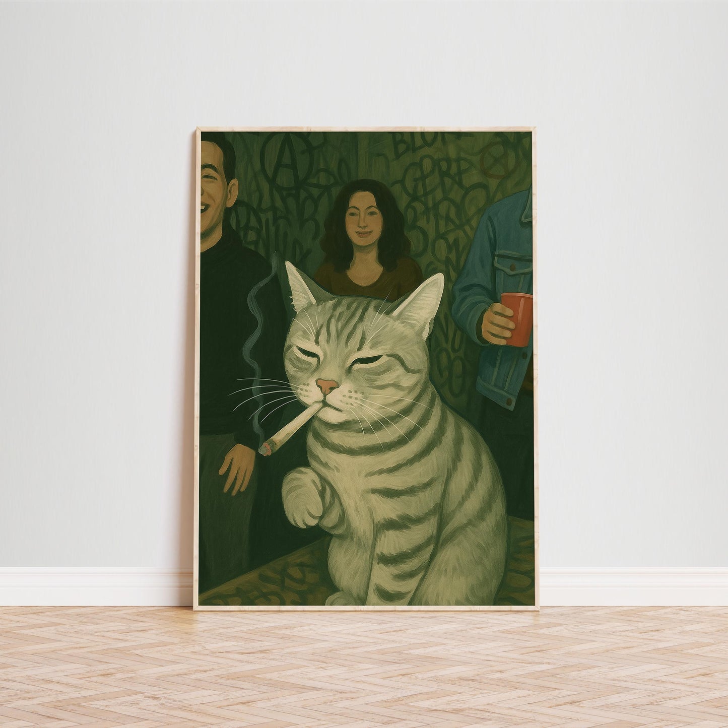 Smoking Cat Poster – Retro Funny Wall Art | Cool Cat Illustration Print