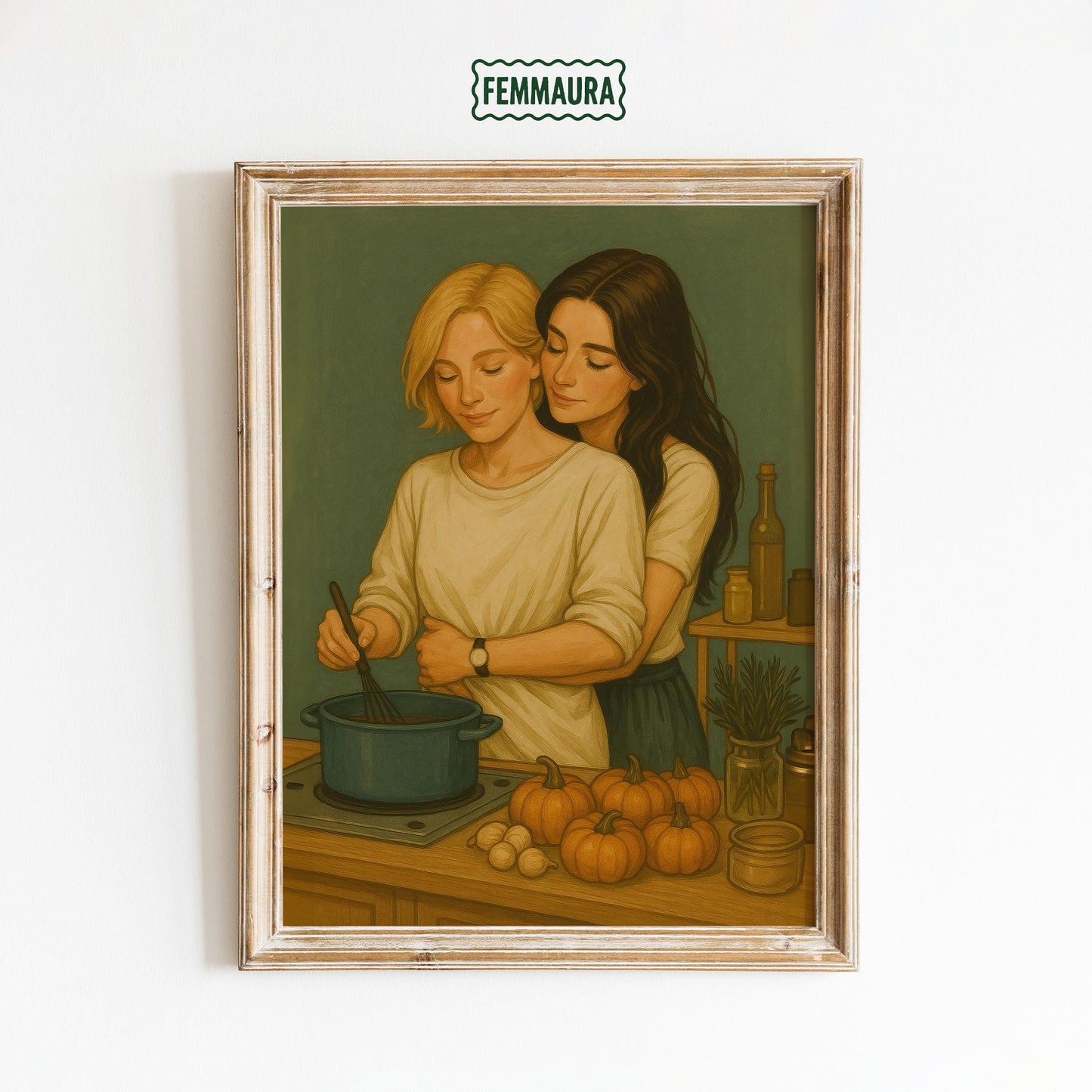 Couple Cooking Poster – Vintage Kitchen Art | Cozy Rustic Wall Print