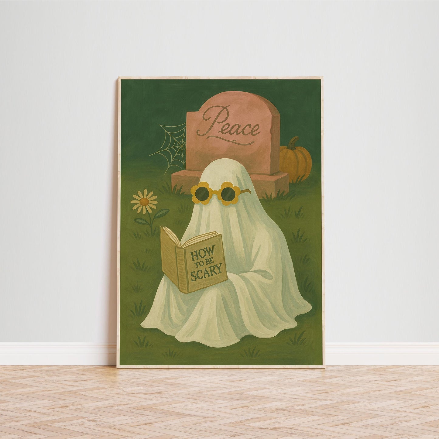 Whimsical Halloween Art – Ghost Wall Art Print | Playful Graveyard Decor