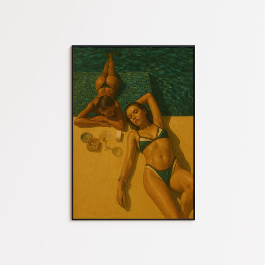Vintage Summer Poster – Retro Wall Art With Feminine Poolside Decor & Gold Tone