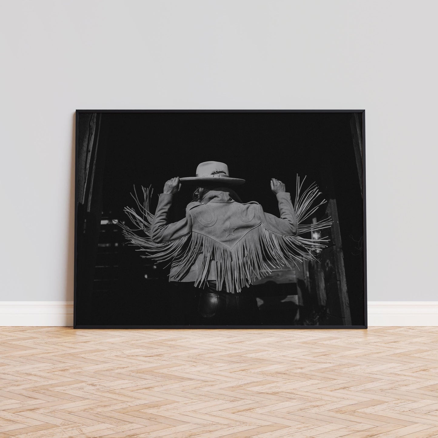 Fringe Cowboy Jacket Poster – Black and White Western Wall Art for Rustic Interiors