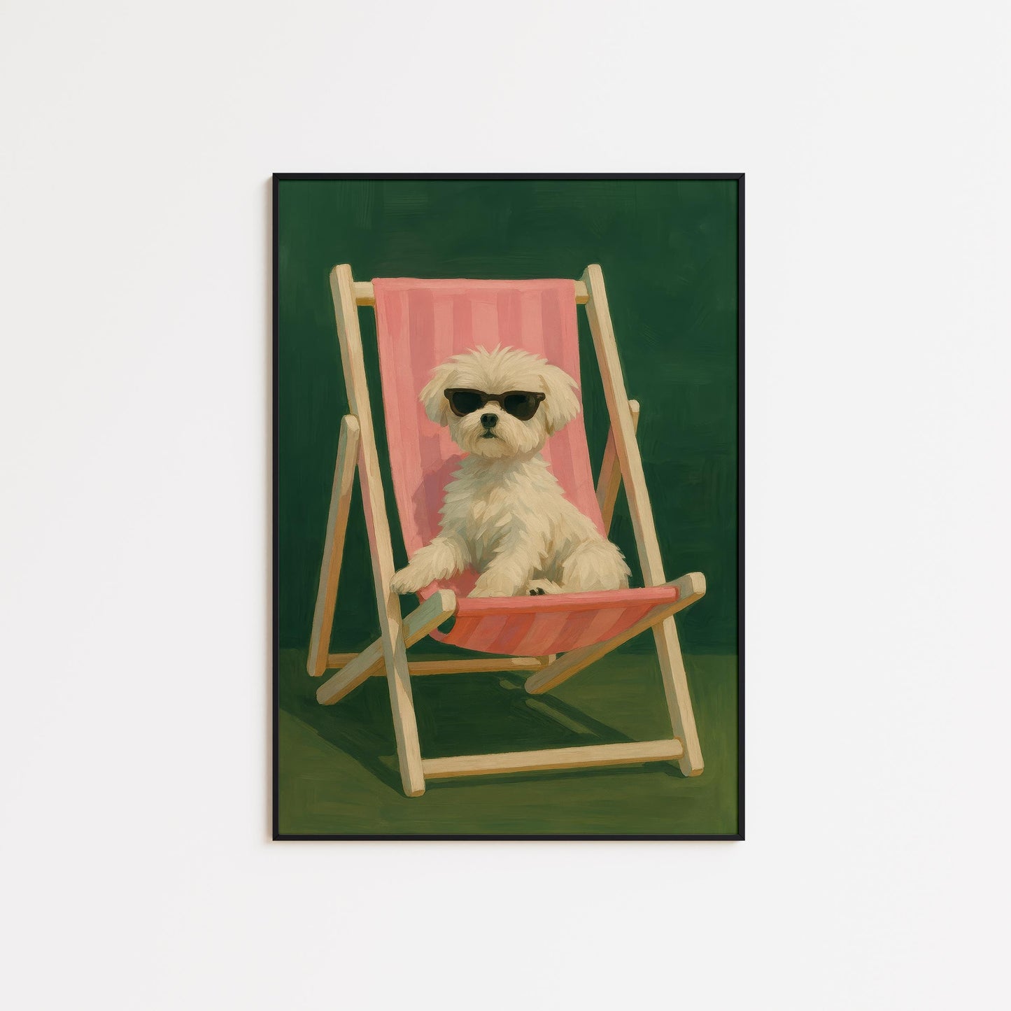 Funny Dog Wall Art – Retro Beach Dog Poster On Deck Chair, Chill Summer Print