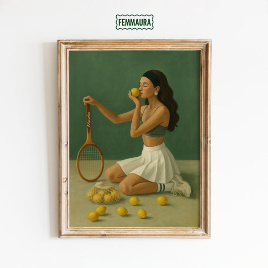Lemon Tennis Poster – Retro Sporty Print With Stylish Feminine Tennis Artwork