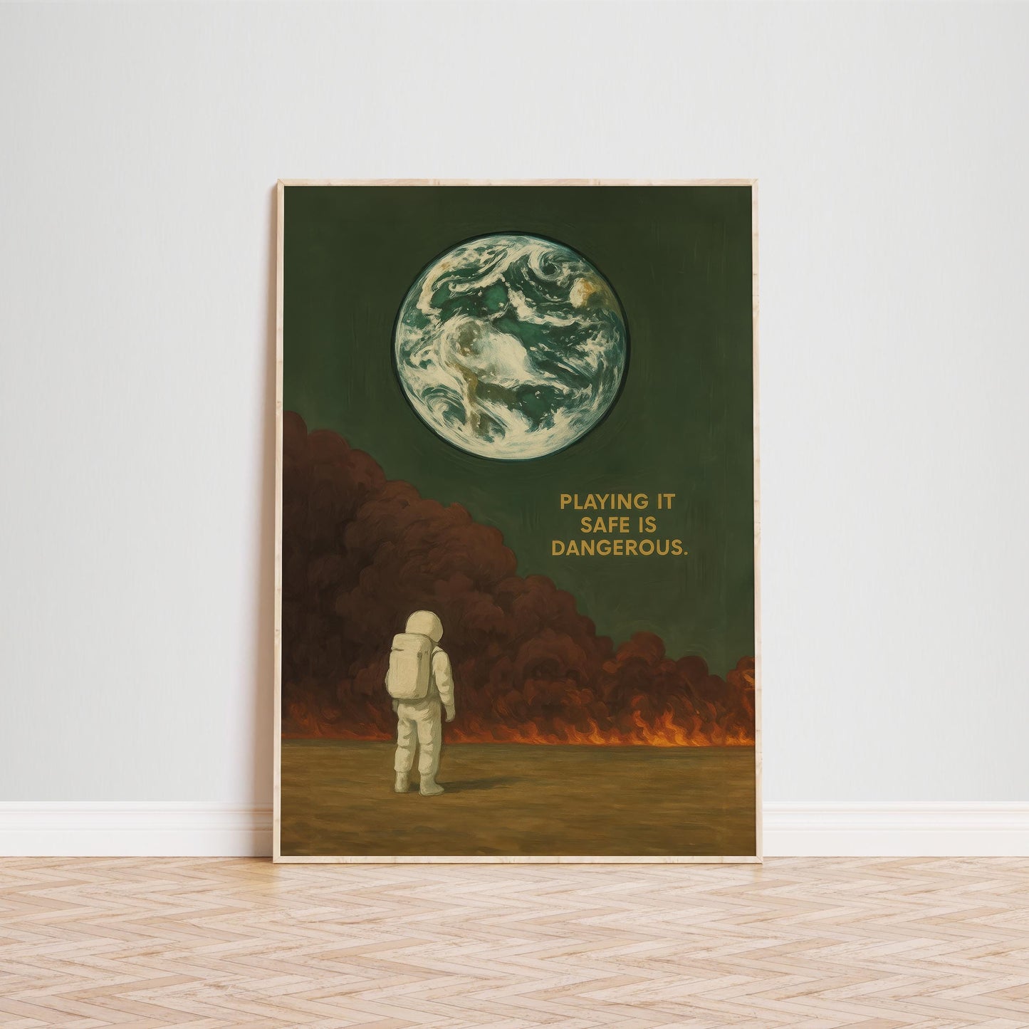 Astronaut Art Print – Inspirational Space Wall Decor With Earth From Space Illustration