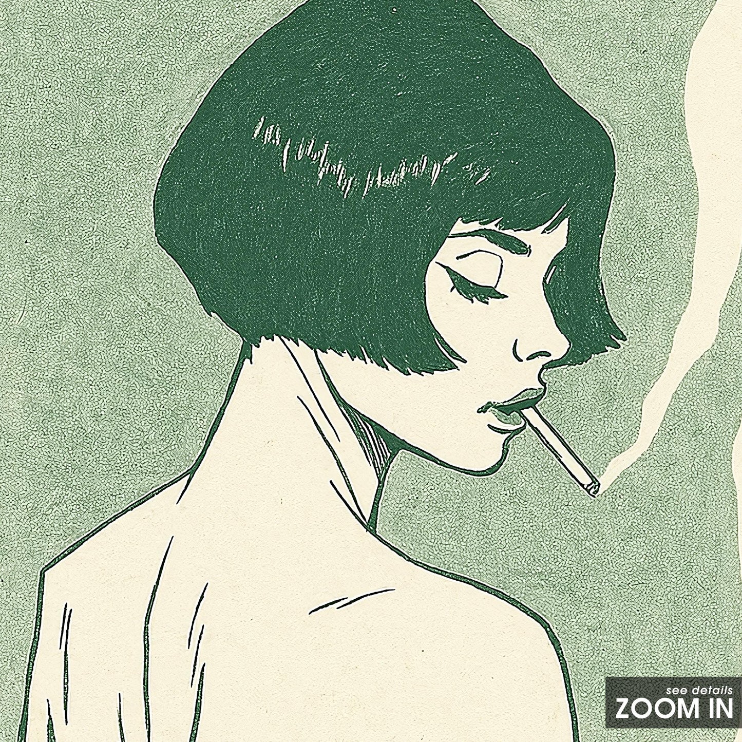 Smoky Woman Minimalist Poster – Elegant Line Art Print, French Retro Wall Decor