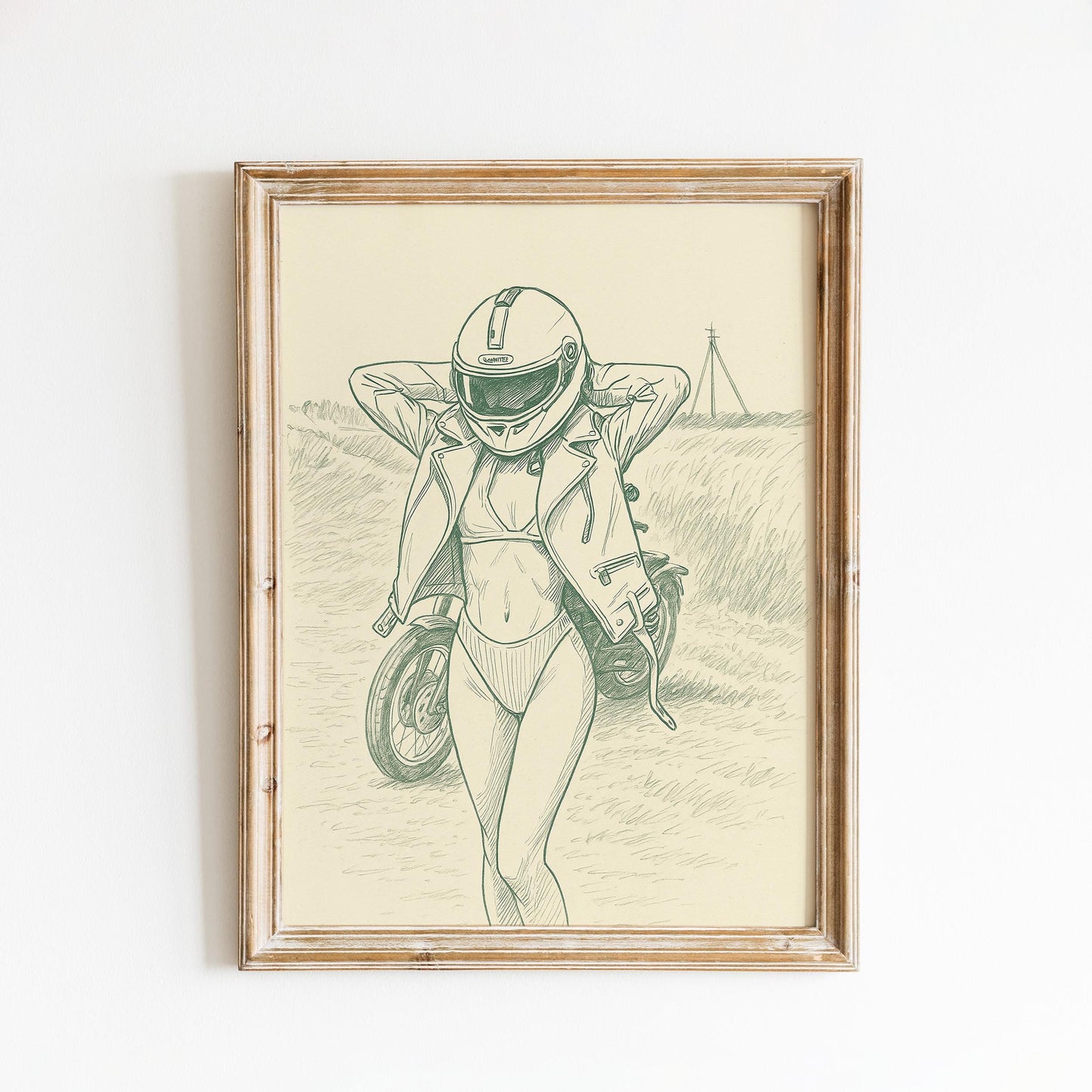 Biker Girl Line Art Poster – Feminine Strength Wall Art, Vintage Motorcycle Illustration