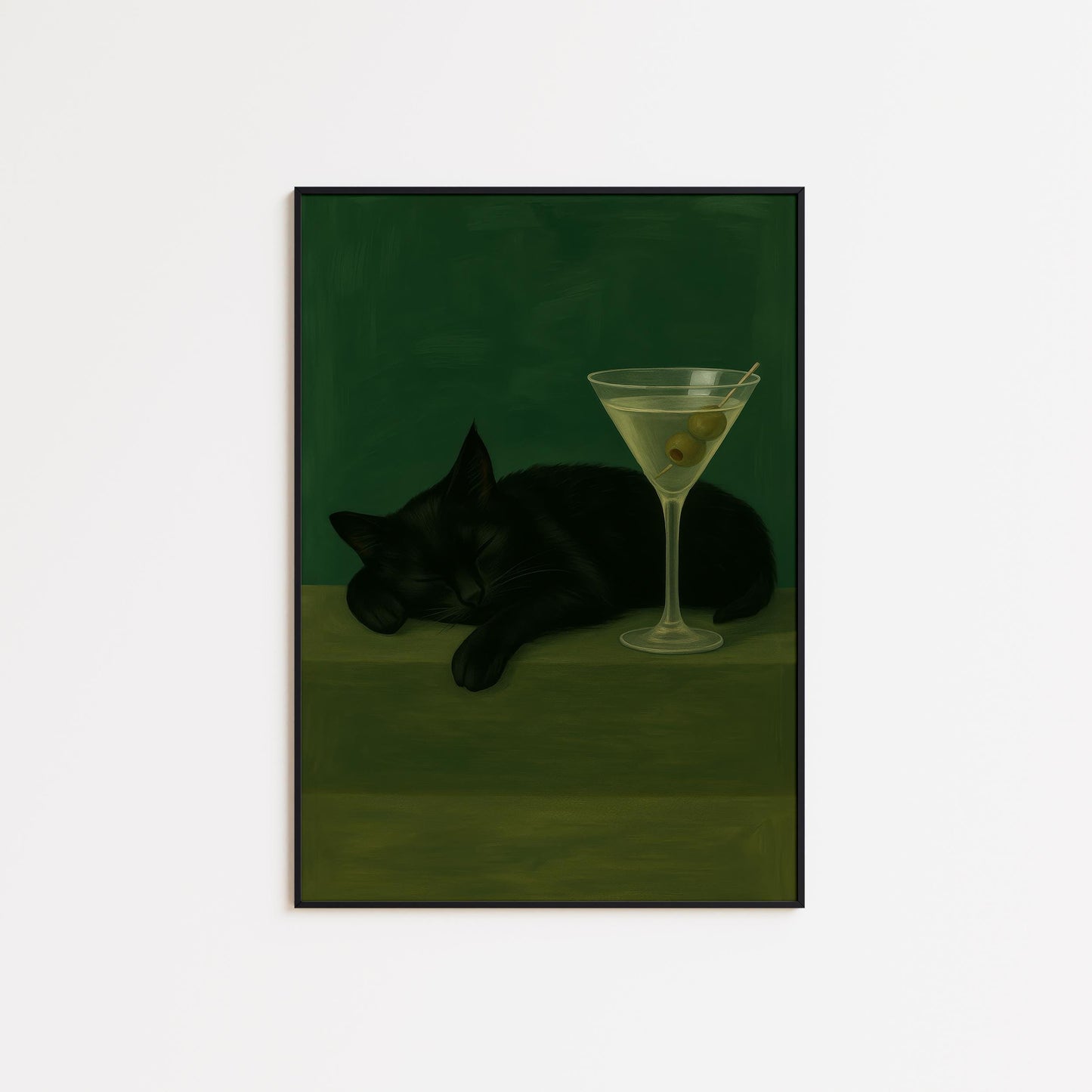 Black Cat Martini Poster – Retro Bar Wall Art With Playful Elegance Print
