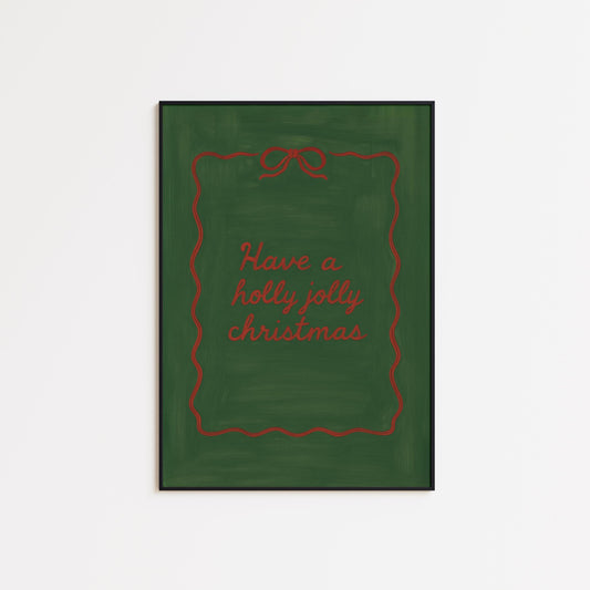 Christmas Wall Art – Retro Green Holiday Poster With Elegant Script Typography