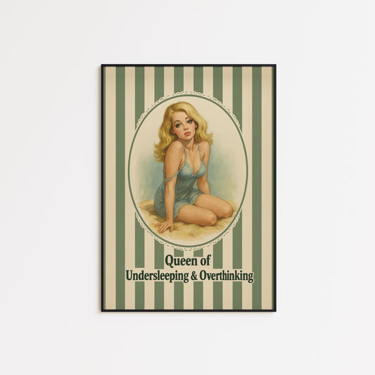 Retro Pin-Up Poster – Vintage Wall Art with Funny Mental Health Quote for Sad Girl Decor