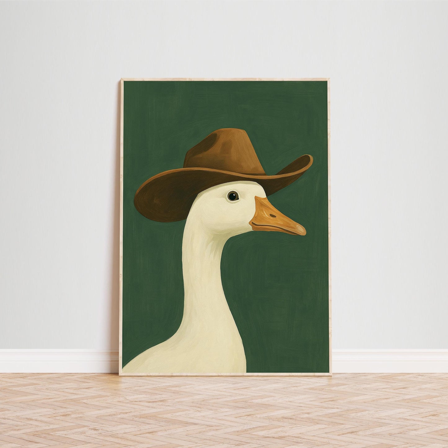 Cowboy Goose Poster – Gouache Animal Print | Rustic Western Wall Art