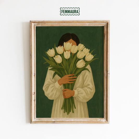 White Tulip Wall Art – Feminine Floral Botanical Poster | Soft Minimalist Print